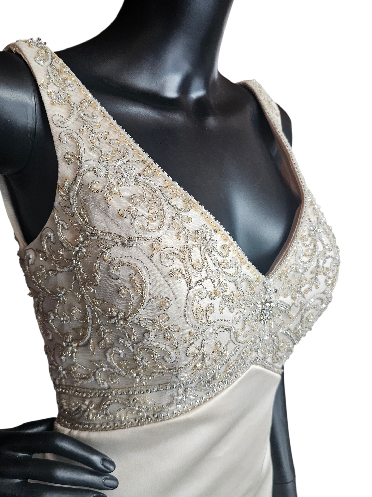 Champagne Empire Satin V-Neck Wedding Gown - Casablanca