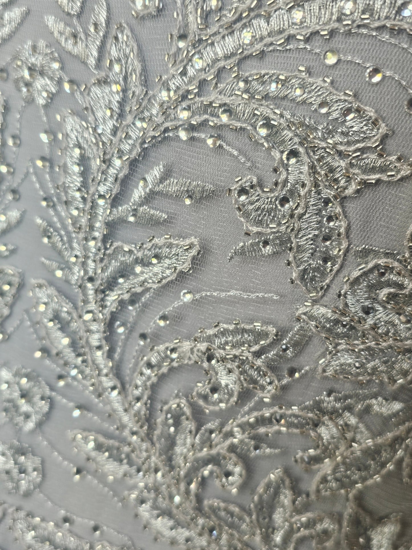 Silver Lace 3/4 Sleeve A-Line Formal Gown - MGNY