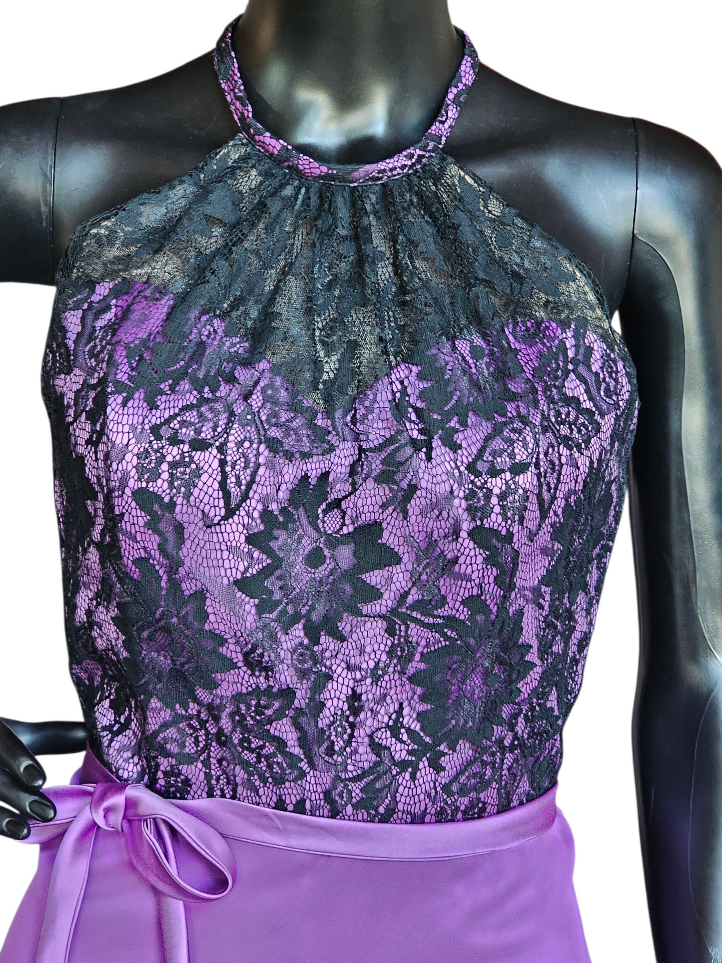 Purple/Black Lace Halter Party/Cocktail Dress - Da Vinci