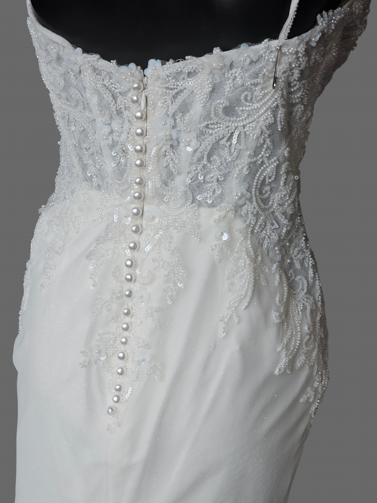 Ivory Overlay Floral Beaded Glitter Fit/Flare Wedding Gown - Davinci