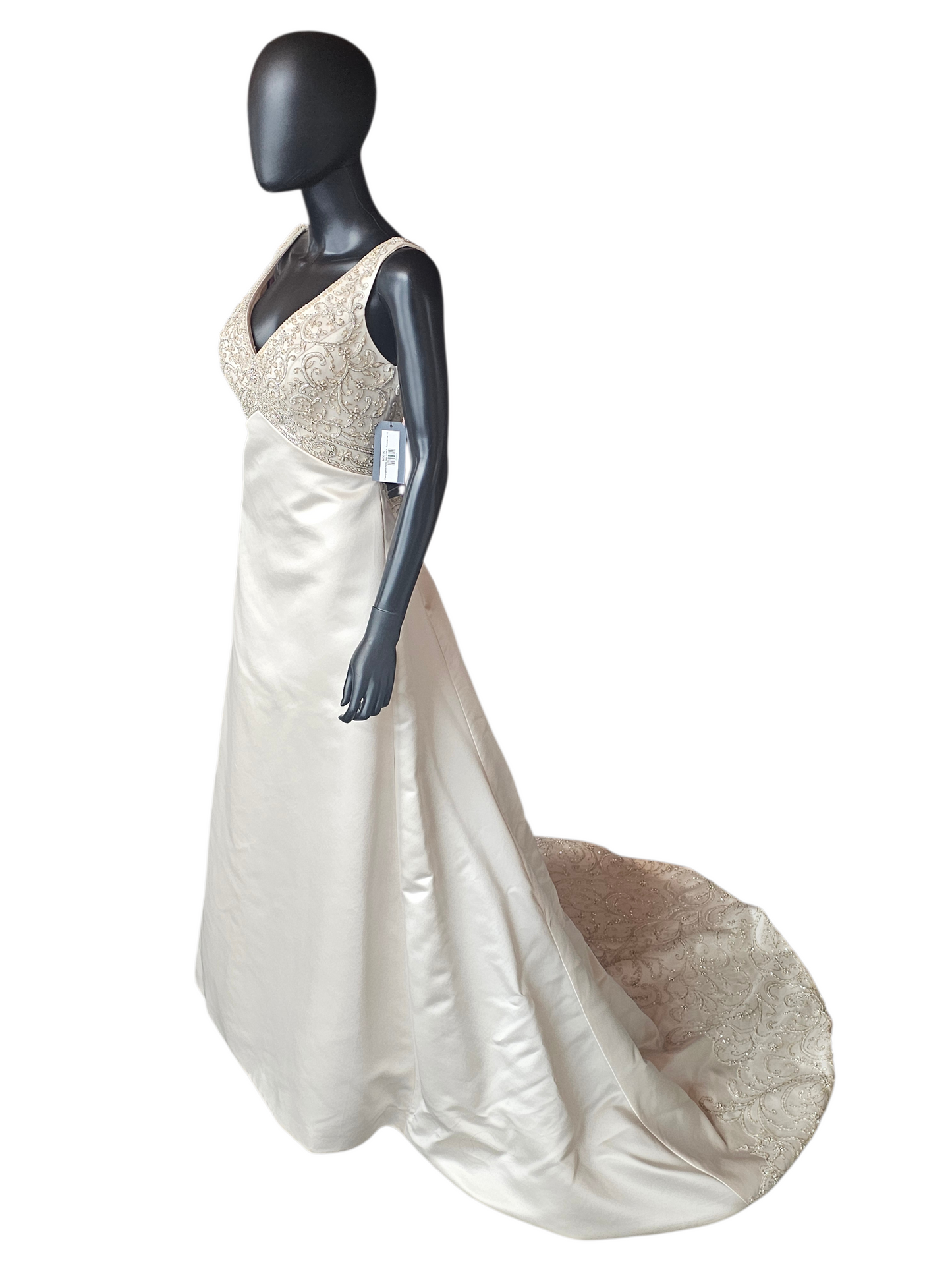Champagne Empire Satin V-Neck Wedding Gown - Casablanca