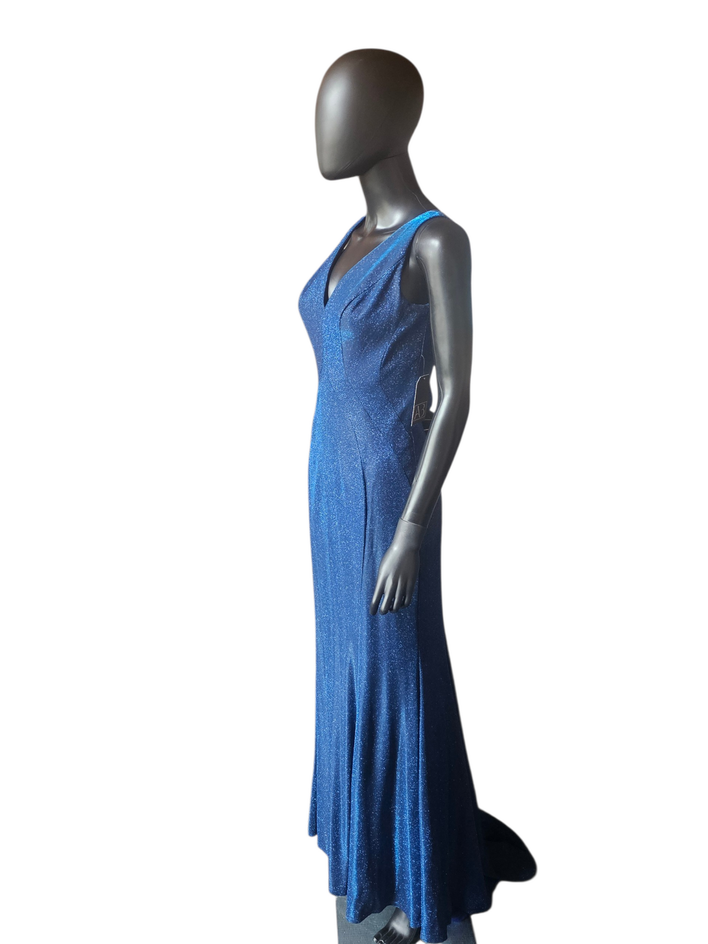 Blue Shimmer Fitted Maxi V-Neck Formal Gown - Blush Prom