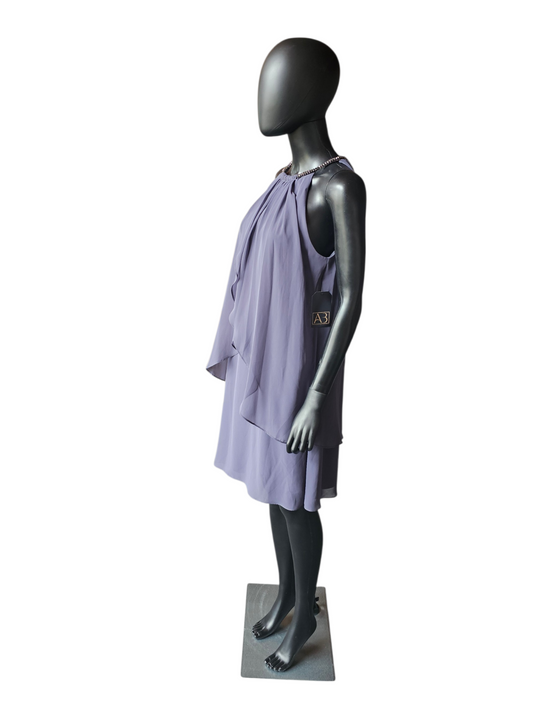 Grey Chiffon Halter Flutter Cocktail Dress - SLNY
