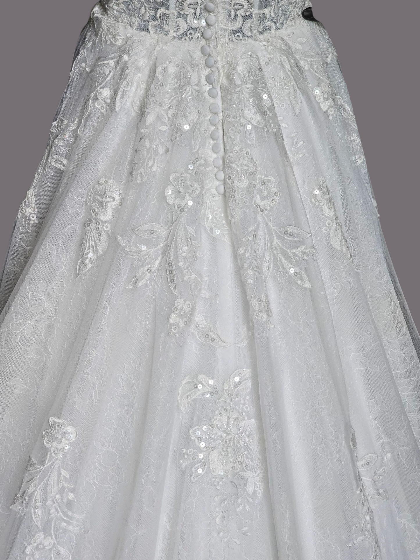 Ivory Lace Embroidered A-Line Shrug Sleeve Wedding Gown - Da Vinci