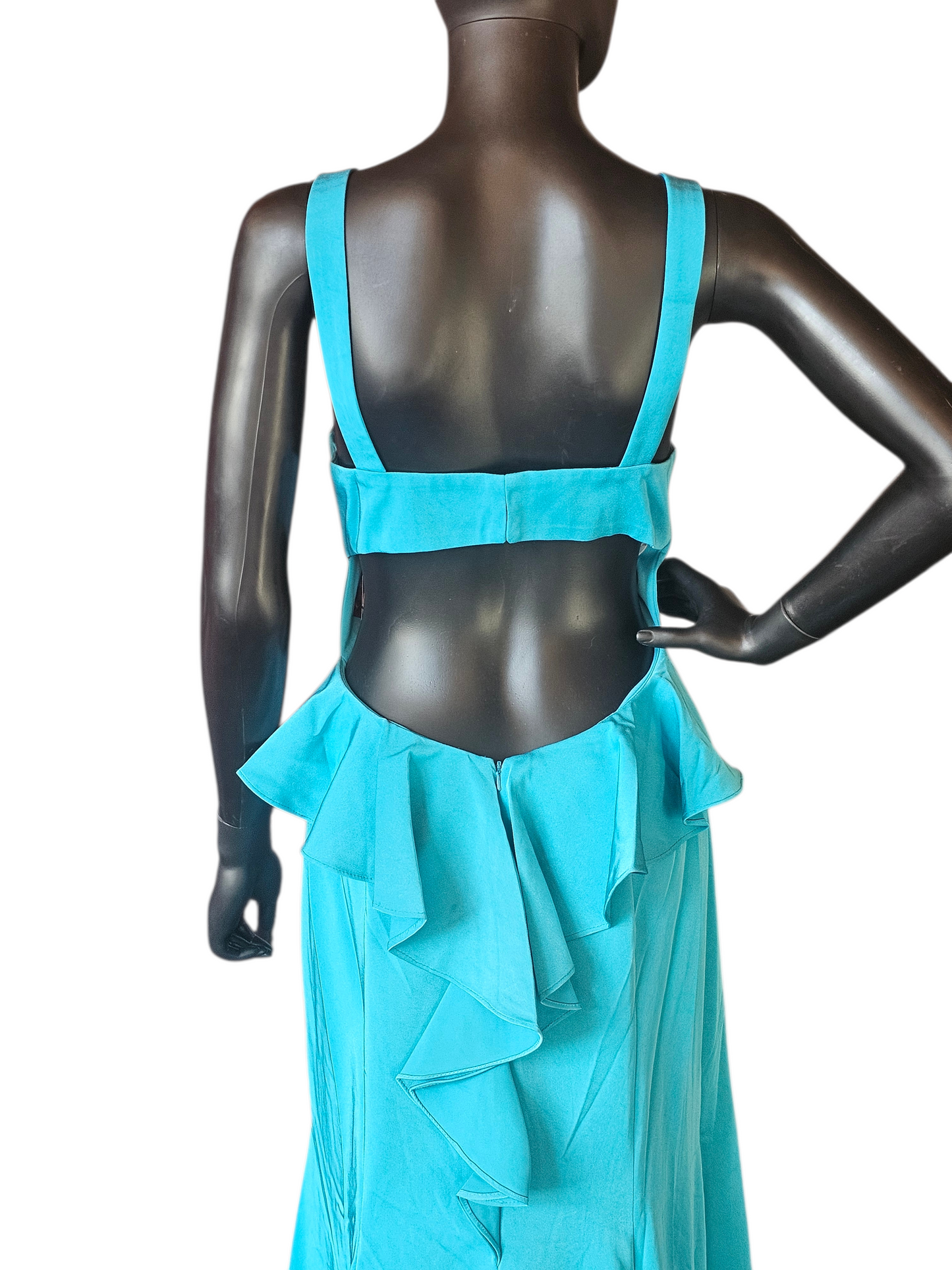 Turquoise Halter Open Back Formal Dress - Juliet
