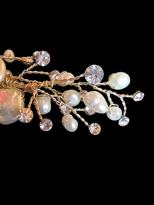 Gold/Freshwater Pearl Wire Hair Clip - Marionat
