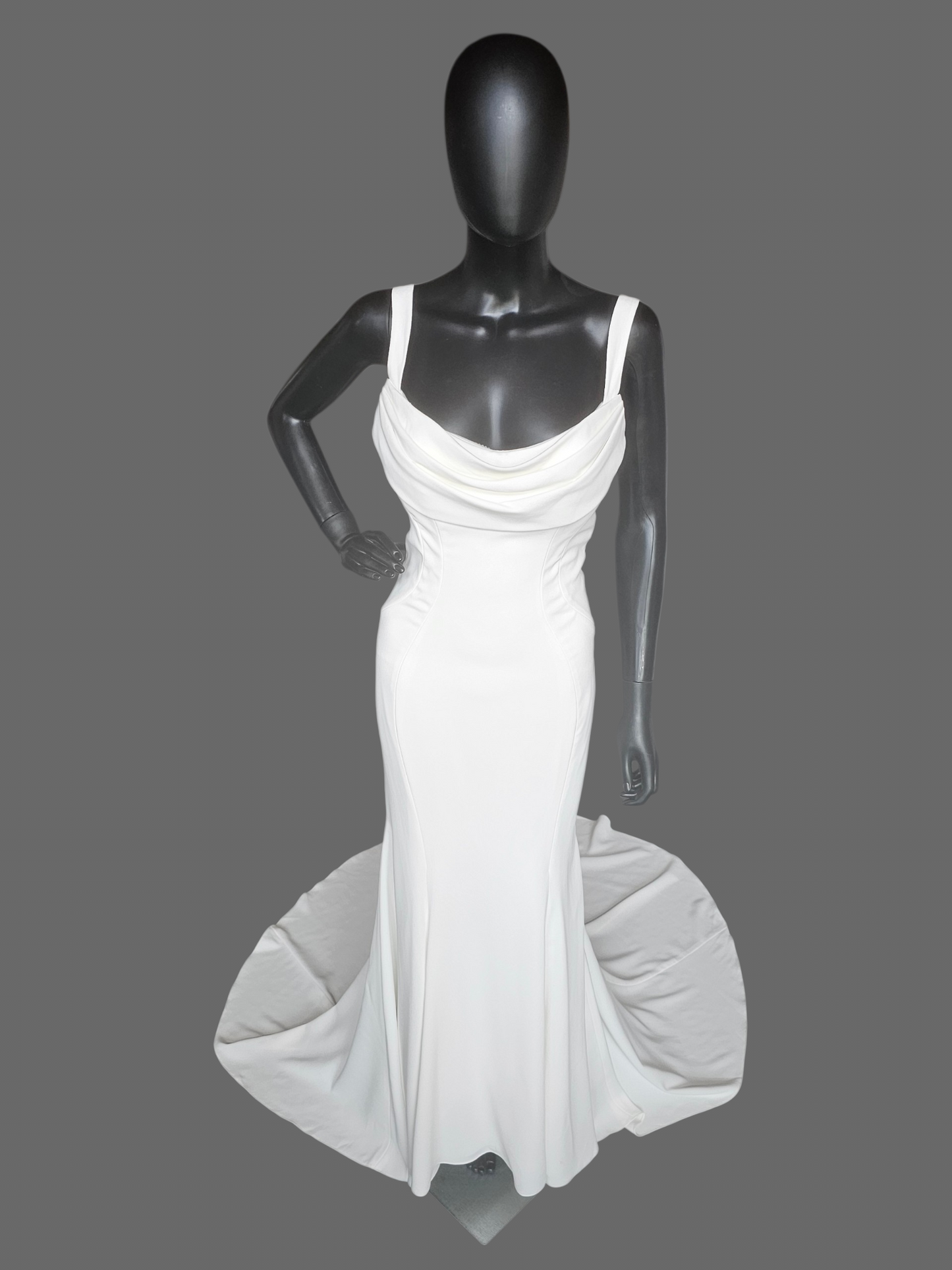 Ivory Crepe Wide Strap Cowl Fit/Flare Minimalist Wedding Gown - Maggie Sottero