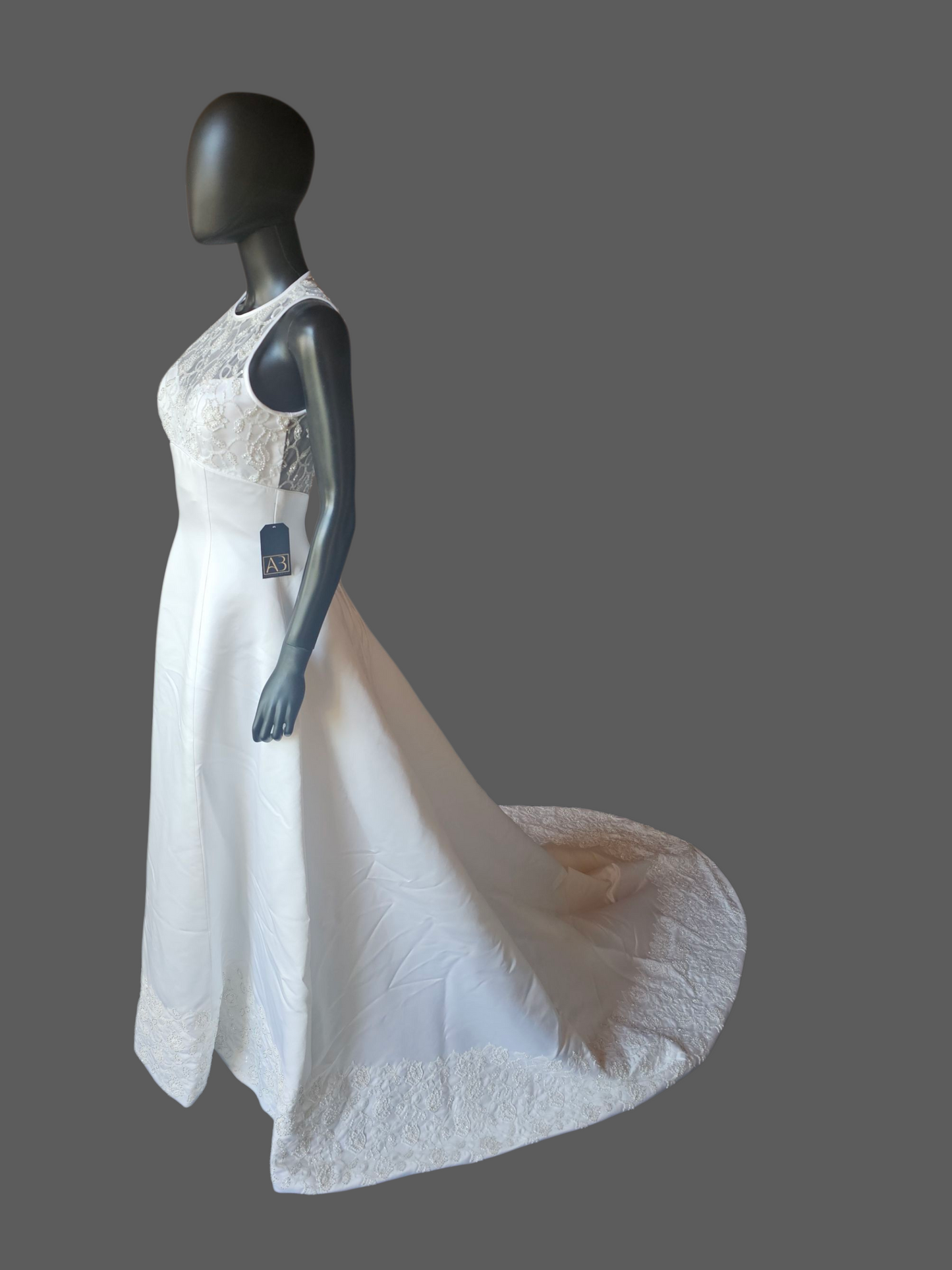 Vintage Halter Illusion Tulip Beaded Hem White Satin Wedding Dress - Venus