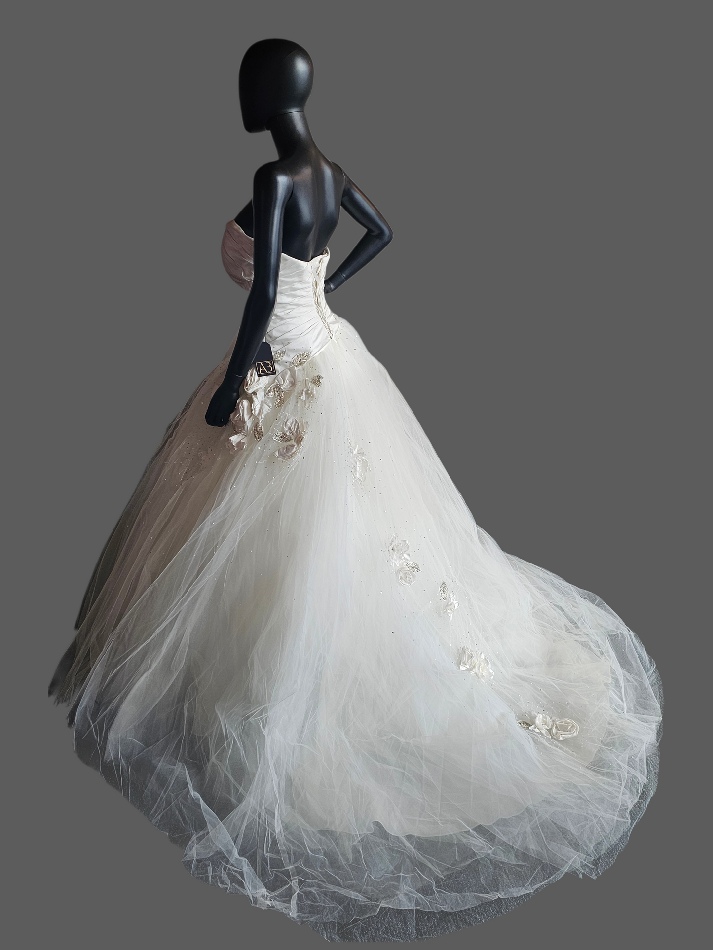 White Asymmetrical Floral Accent Wedding Ballgown - Bill Levkoff