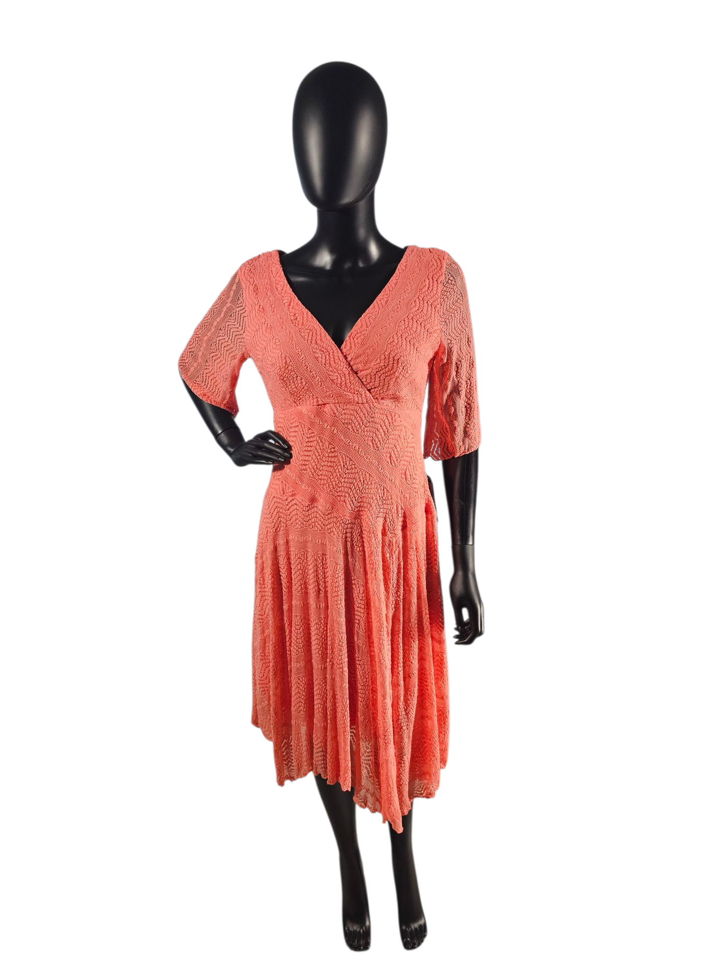 Coral Stretch Lace Bias Cut Handkerchief Hem Casual Dress - NWT Rabbit Rabbit Rabbit