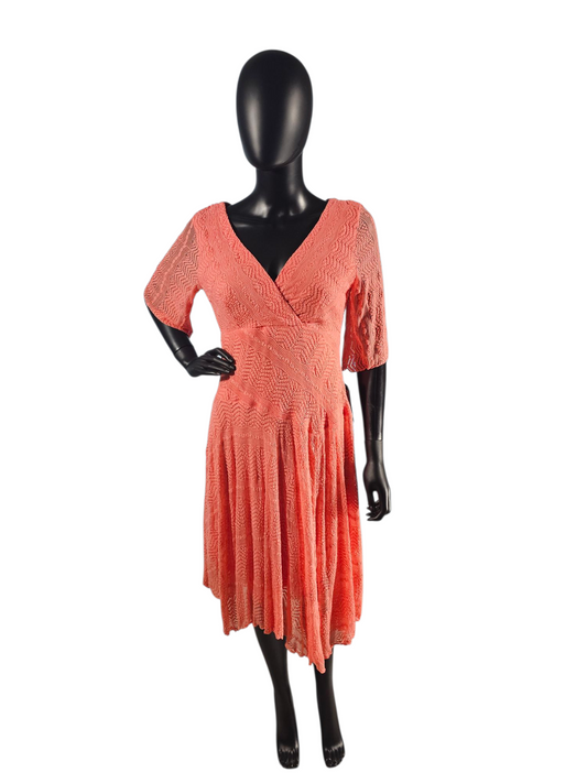 Coral Stretch Lace Bias Cut Handkerchief Hem Casual Dress - NWT Rabbit Rabbit Rabbit