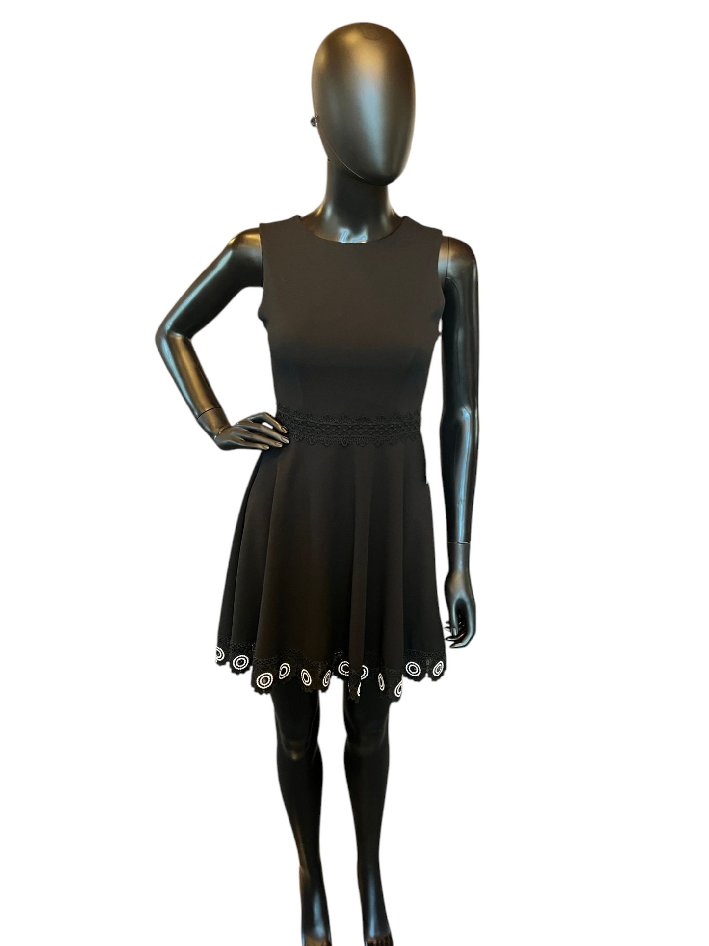 Black Crepe White Embroidered Cocktail Dress / Party Dress