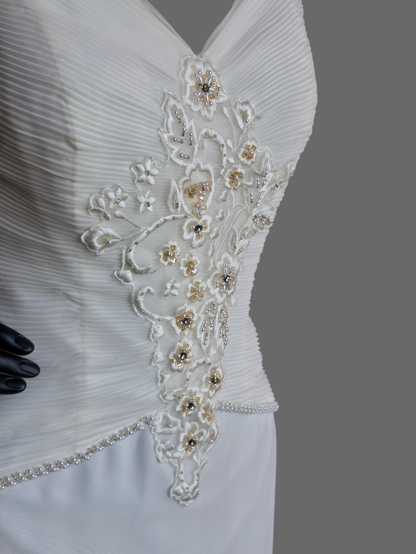 Ivory Sheath Chiffon Floral Embroidered Wedding Dress - Forever Yours