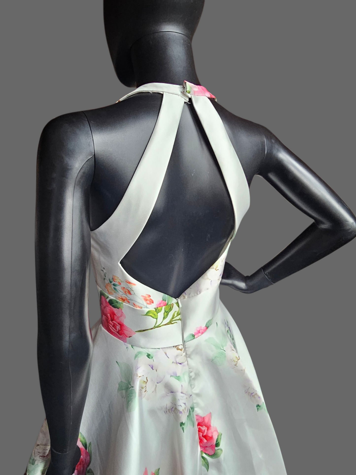 Ivory/Multi Floral Halter A-Line Formal Dress - The Secret Dress