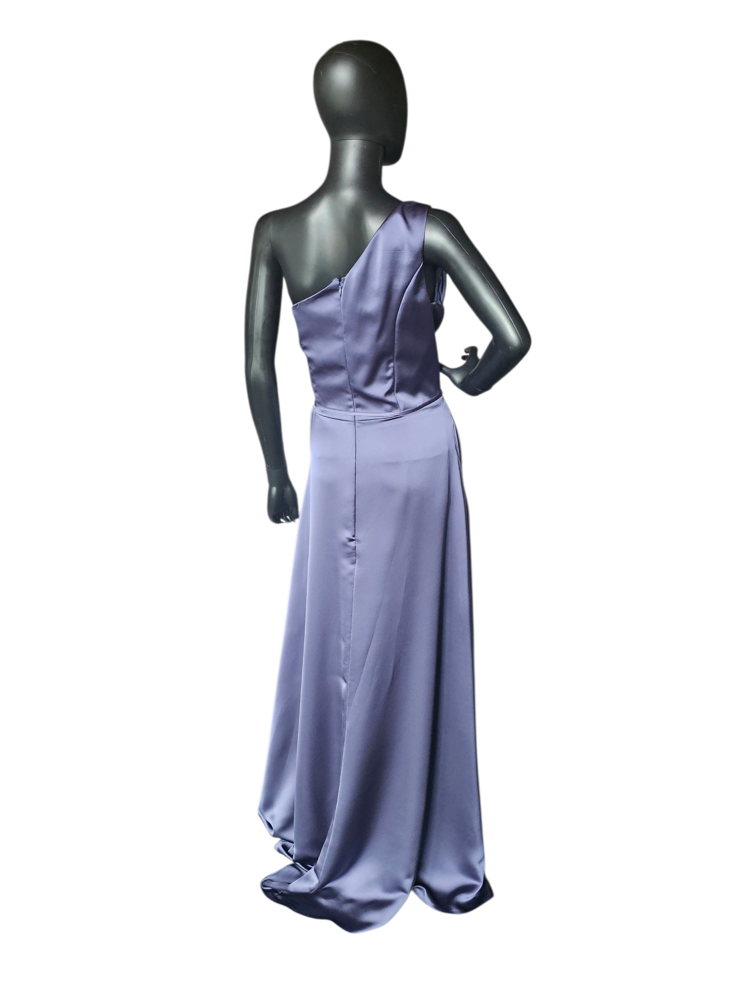 Dusk (Blue) Silky Satin One Shoulder Full Length Formal Gown - Mori Lee