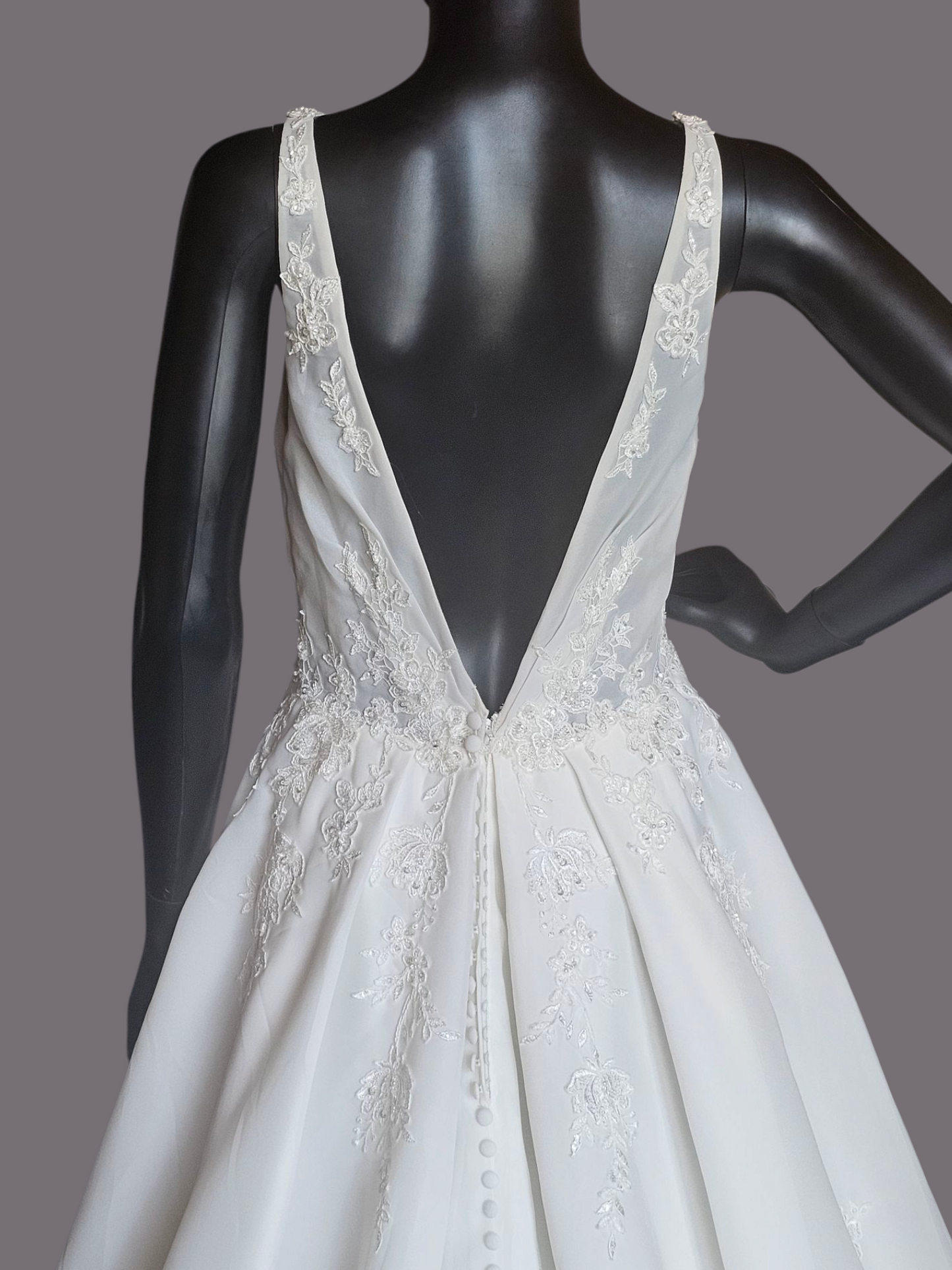 V-Neck Illusion Full Skirt Wedding Gown  - Madeline Gardner