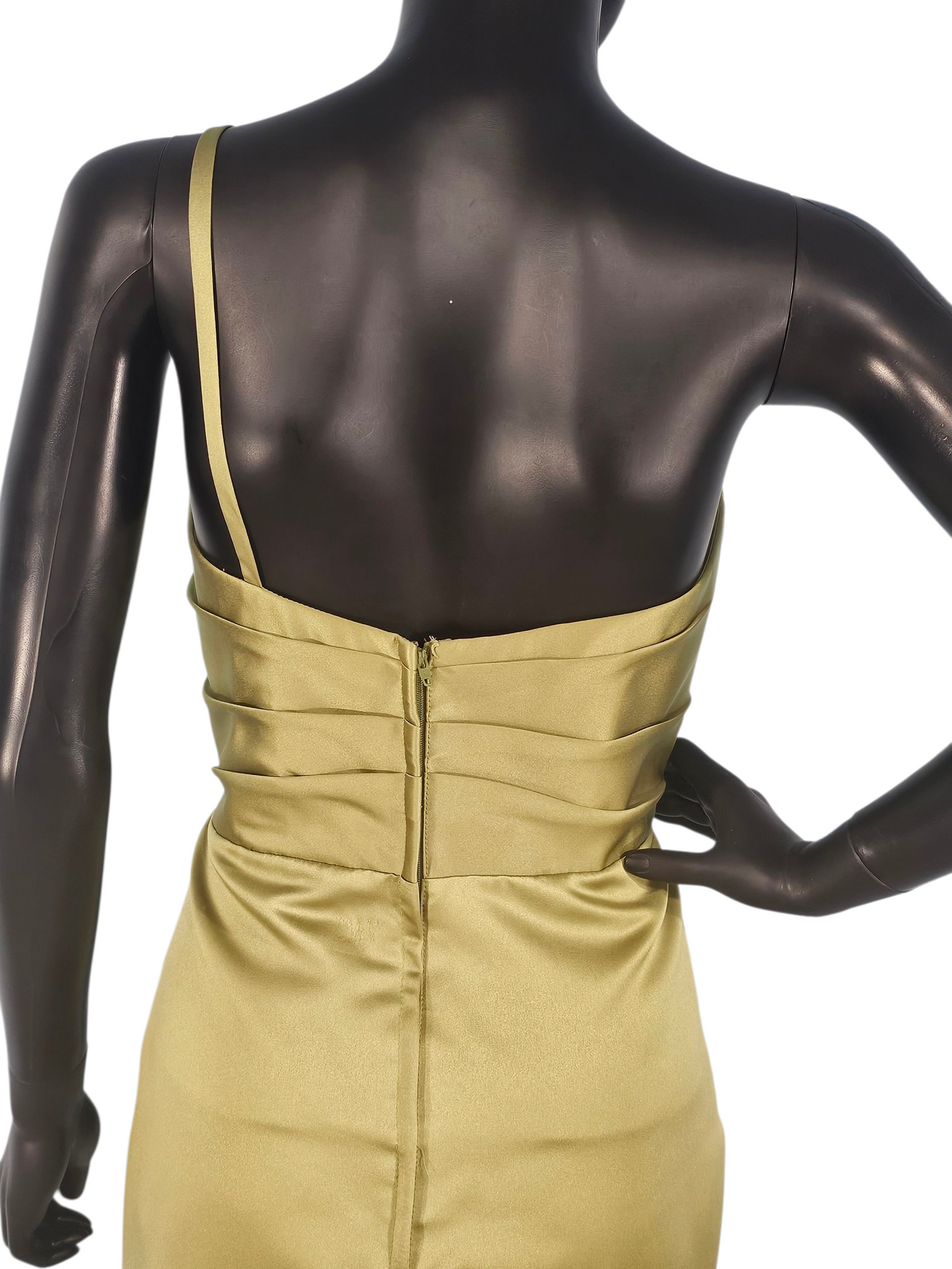 Moss Satin Fitted One Shoulder Cocktail Dress - Da Vinci