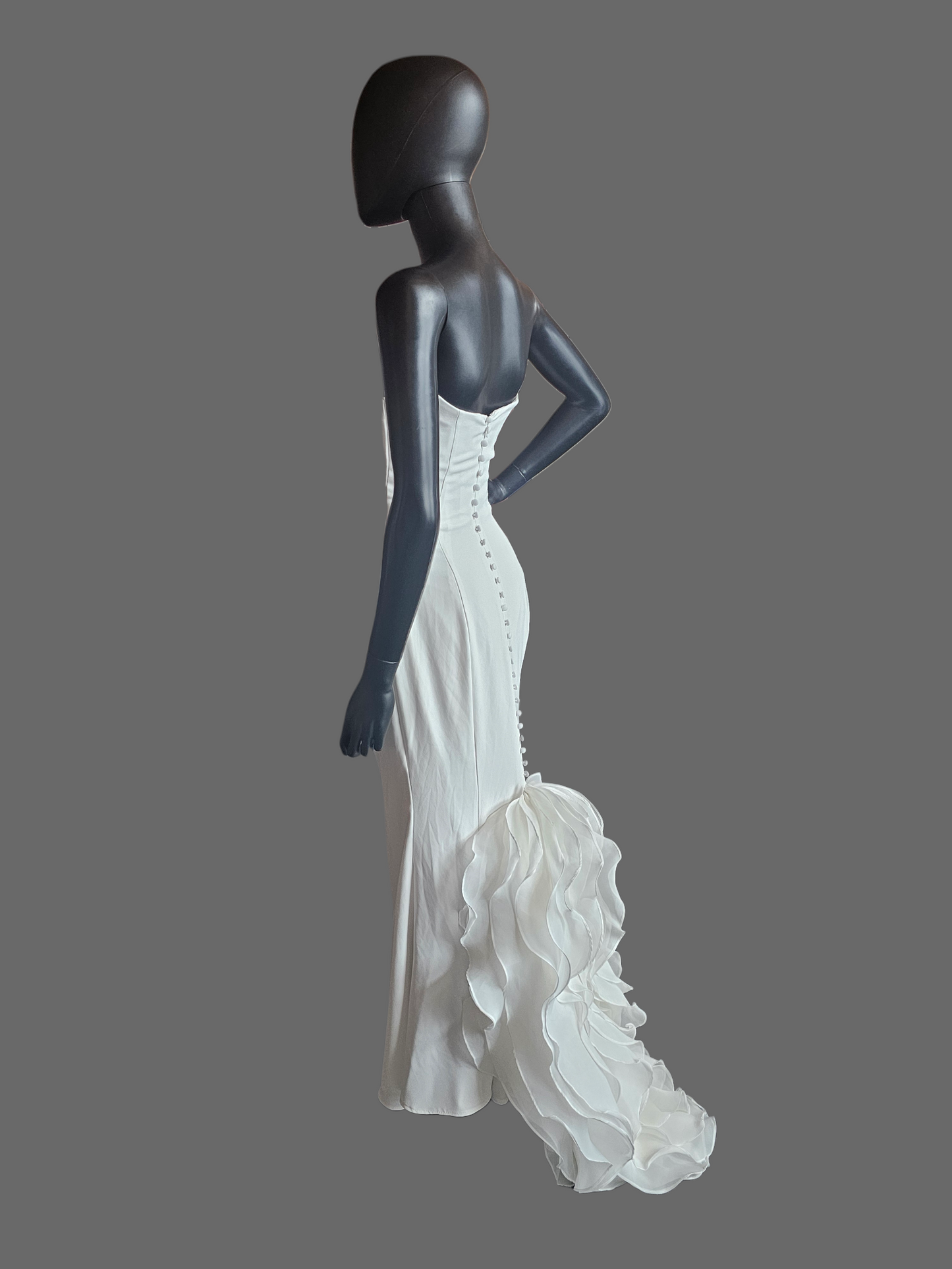 Ivory Crepe Fit and Flare Cat Eye Neckline Wedding Gown (Petite) - Selby Rae RENEWAL