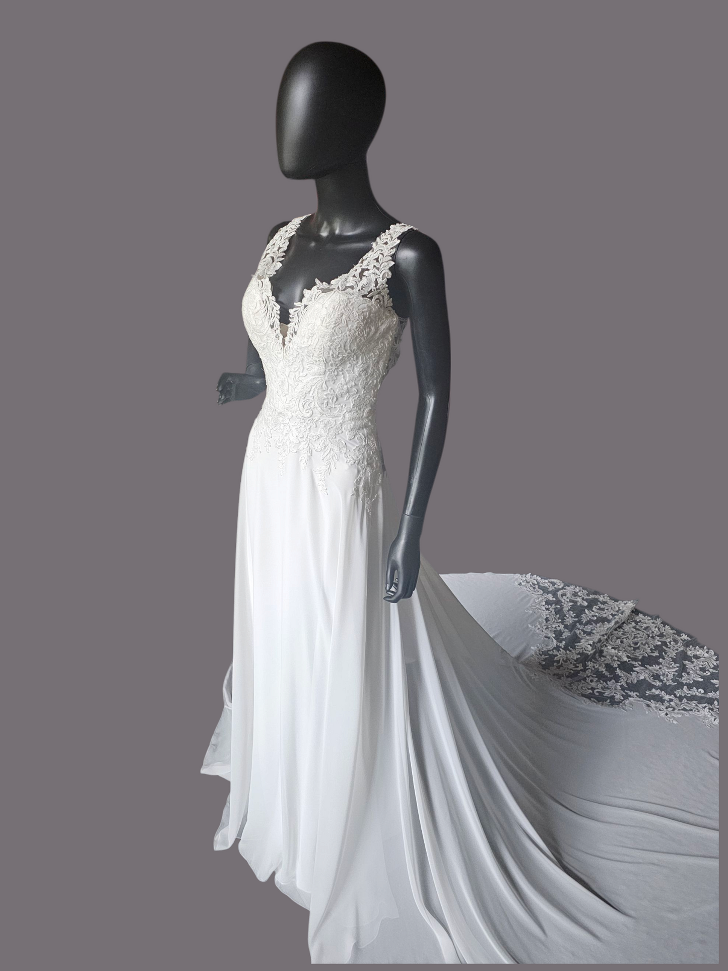 Ivory Chiffon V-Neck Open Back - Mori Lee