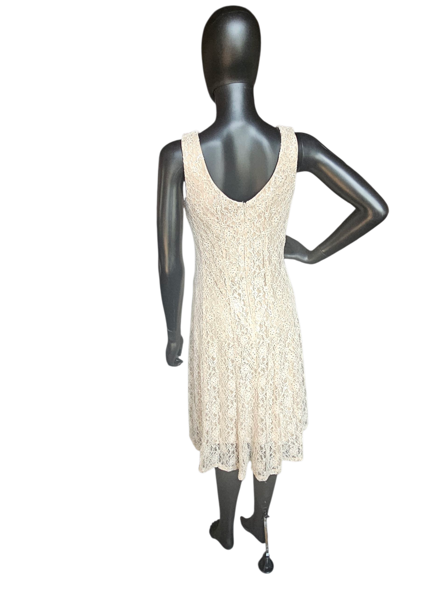 Champagne/Silver V-Neck Lace Mid-Length Cocktail Dress - J. Taylor