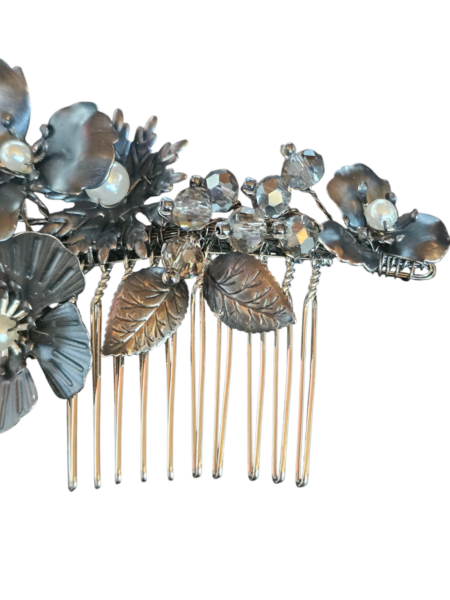 Gunmetal Floral/Pearl Hair Comb - Marionat