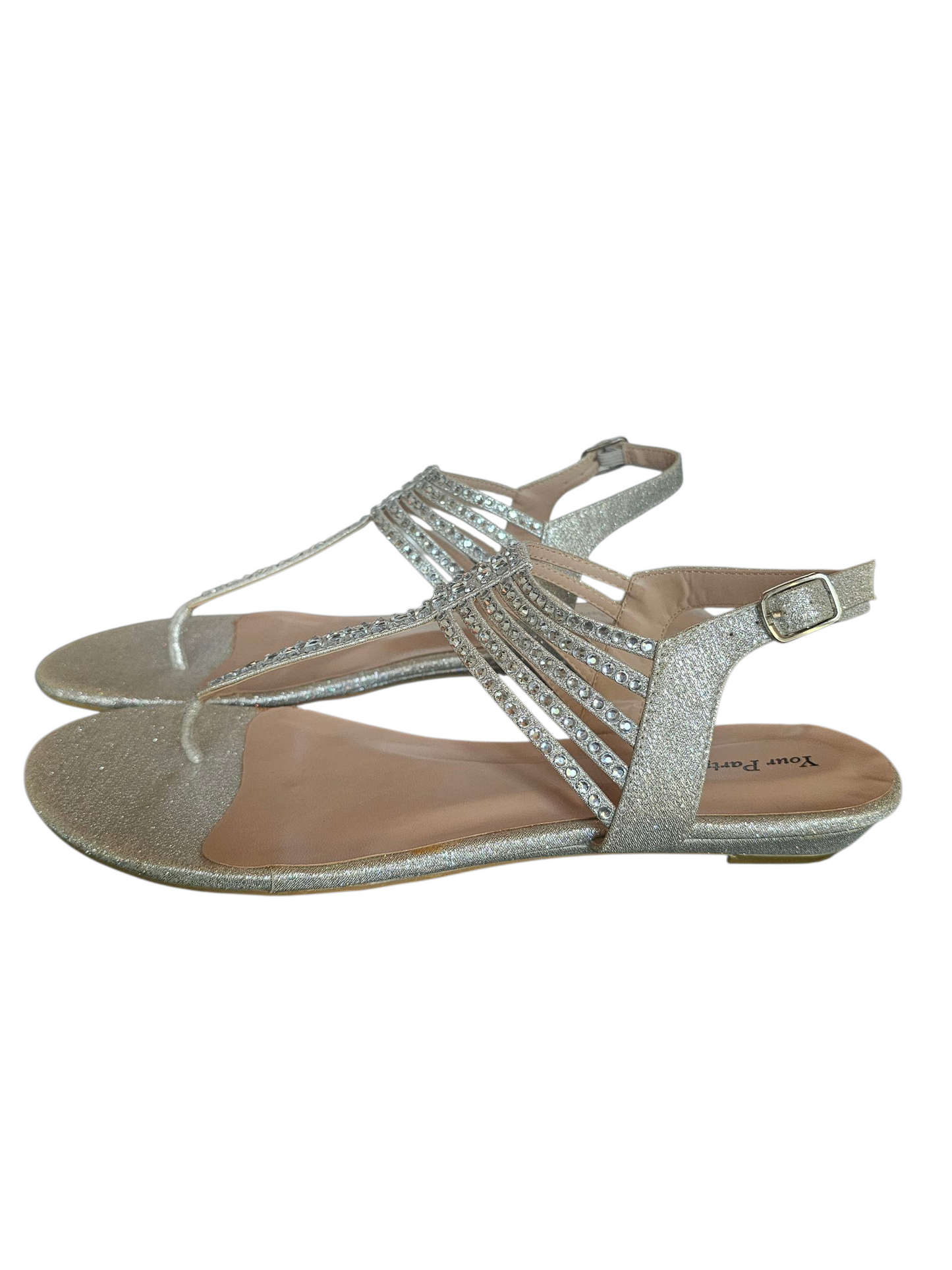 Silver Sparkle Mini-Wedge T-Strap Sandal