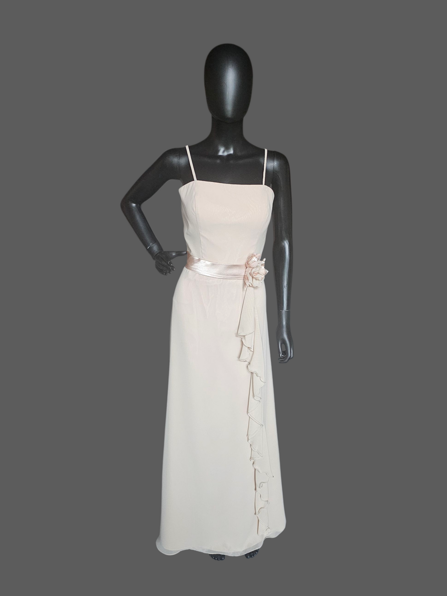 Cream Simple Chiffon Flower Belt Maxi Dress - Forever Yours