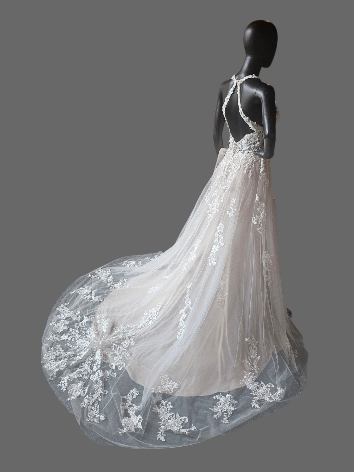 Lace Halter A-Line Open Back Wedding Gown - Mori Lee