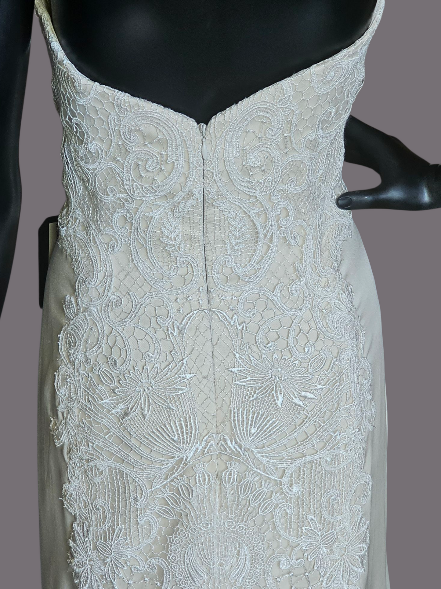 Champagne Silky Satin/Ivory Lace Wedding Gown - Beloved