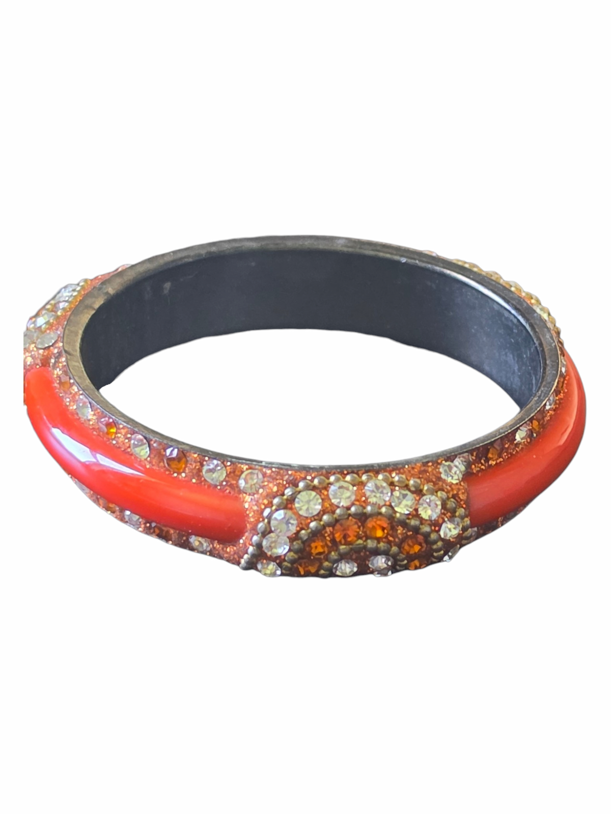 Vintage Orange Metal/Resin and Crystal Bangle