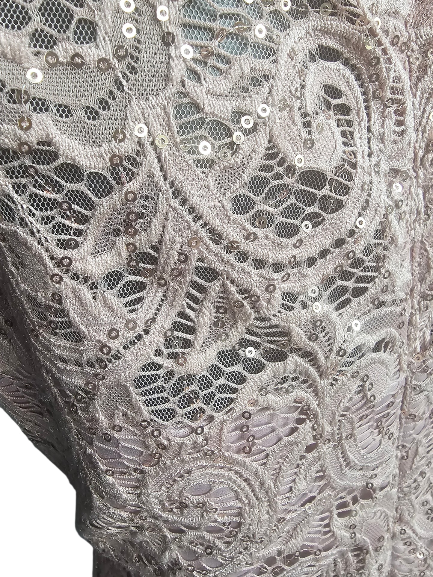 Mauve Beaded Belt/Lace Details Cap Sleeve Crew Neck Full Length Formal Dress - Jackie Jon