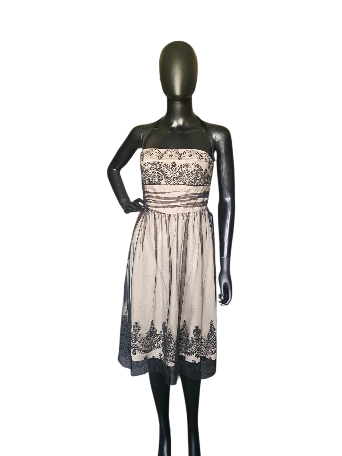 Black/Nude Lace Embroidered Knee Length Homecoming Dress- Davids