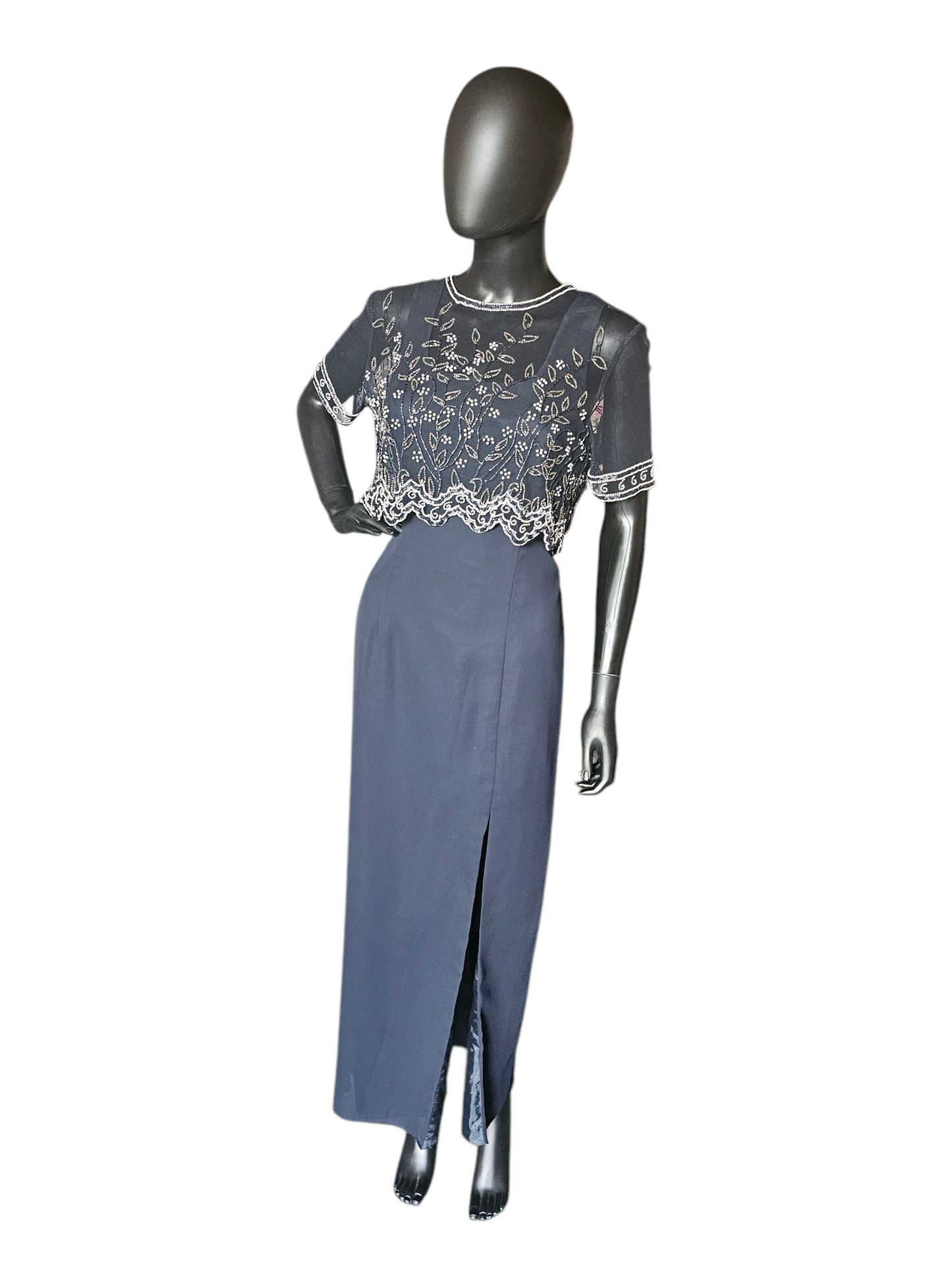 Vintage Navy Sheath Cap Sleeve Formal Dress