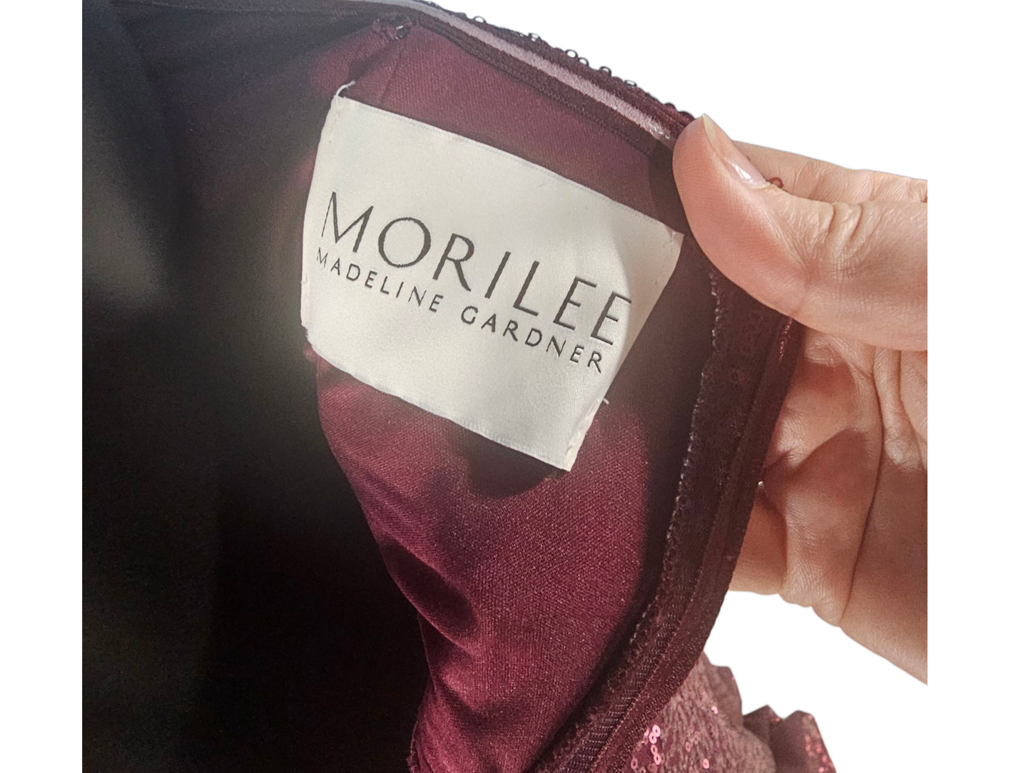 Bordeaux Sequin Halter Full Length Formal Gown - Mori Lee