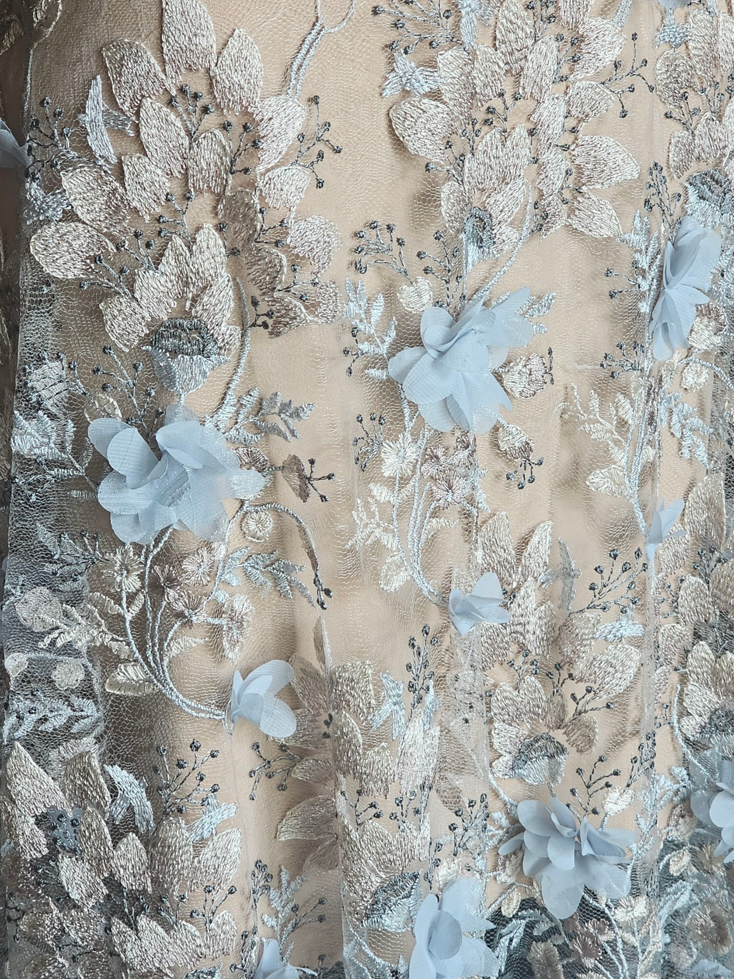 Blue/Pink/Nude 3D Floral Party Dress - Dress the Population