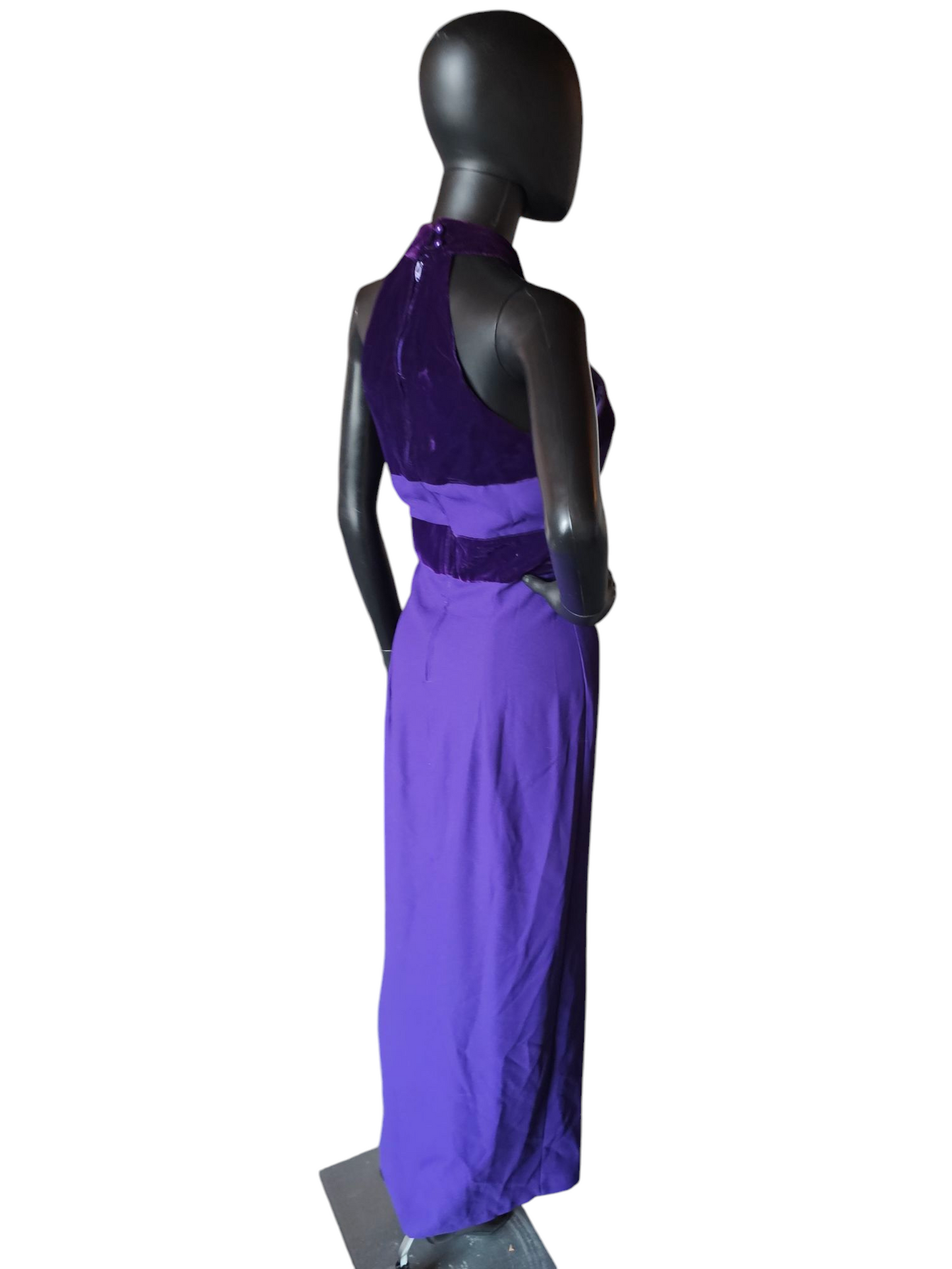 Vintage Purple Velvet/Crepe Halter Sheath