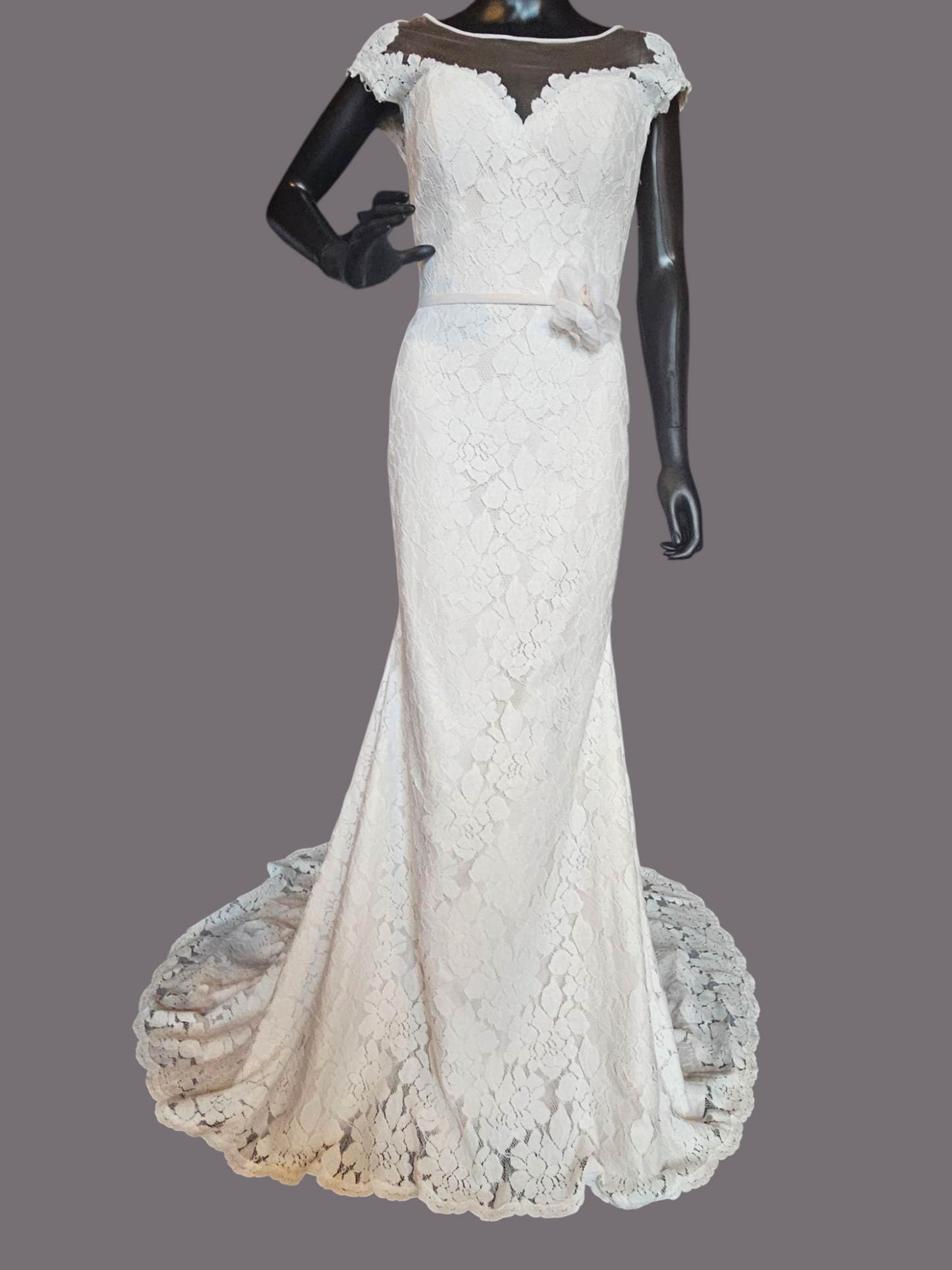 Lace Overlay Illusion Open Back Mikaella by Paloma Wedding Gown