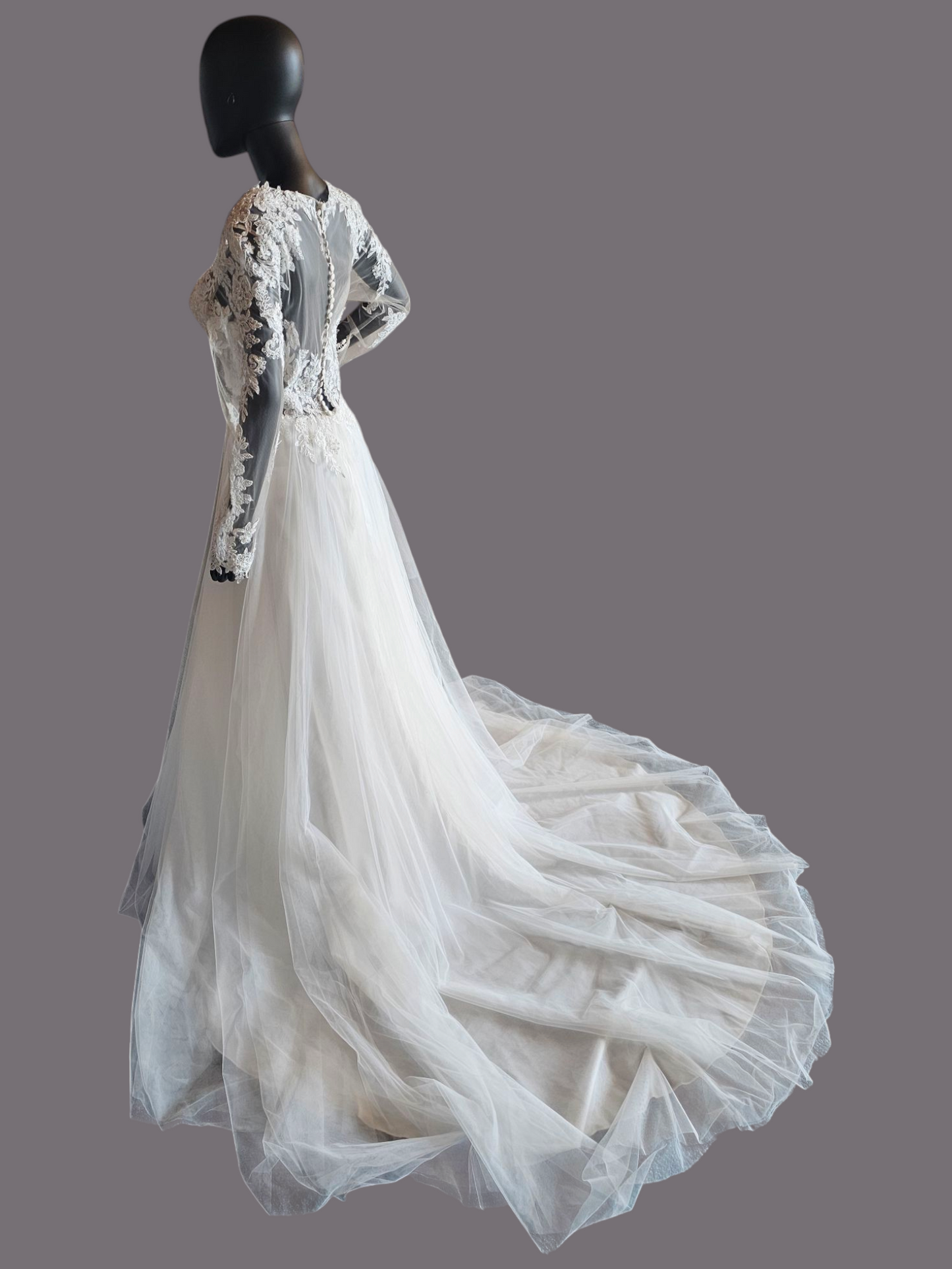 Illusion Bodice Long Sleeve A-Line Wedding Gown  - Evelyn Bridal