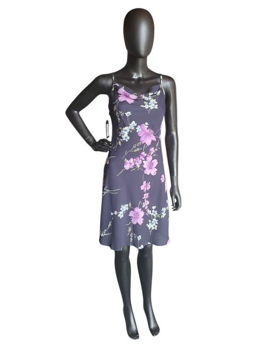 Navy/Purple Floral Mid Length Dress - Teeze Me