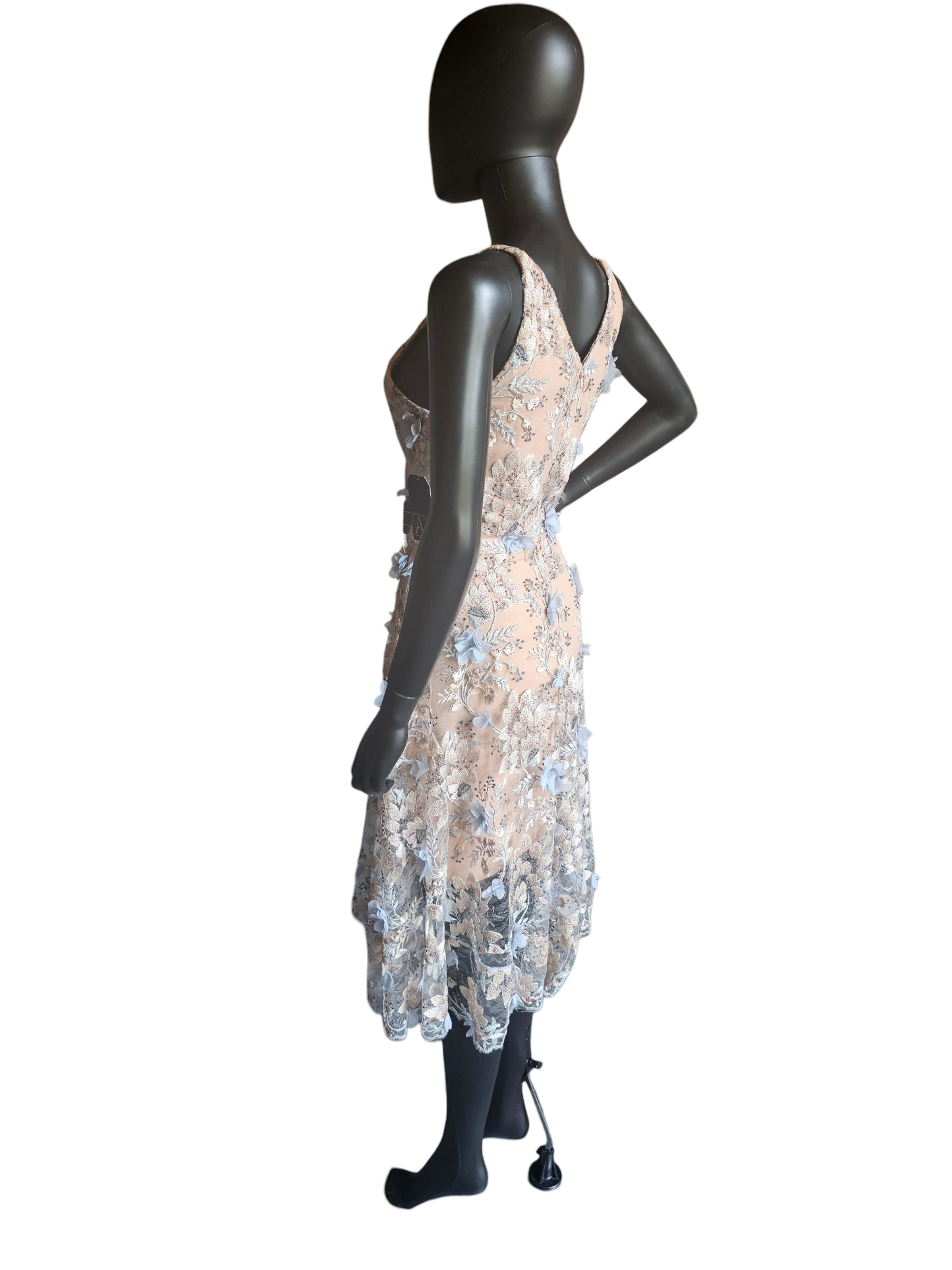 Blue/Pink/Nude 3D Floral Party Dress - Dress the Population