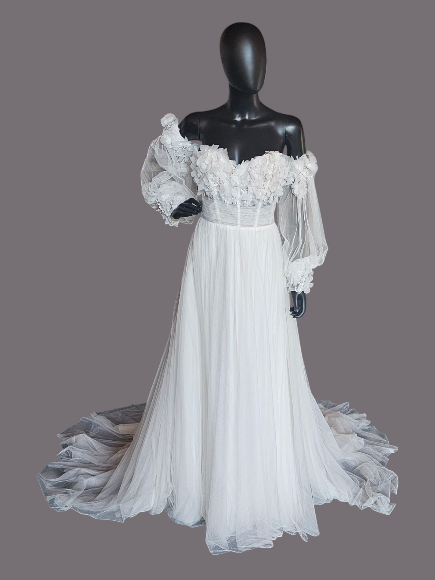 Ivory/Latte Floral Full Tulle Wedding Gown - Sincerity