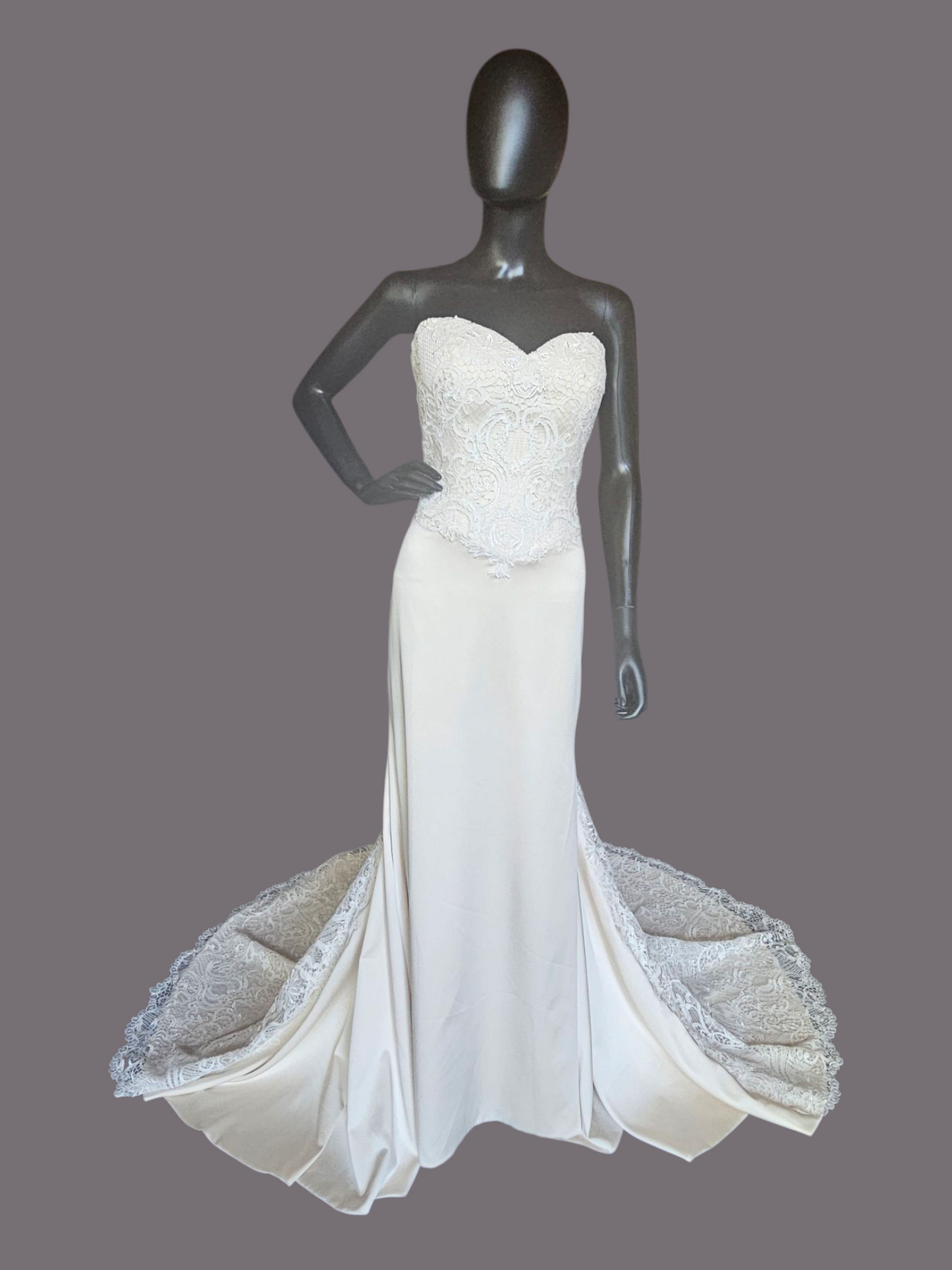Champagne Silky Satin/Ivory Lace Wedding Gown - Beloved