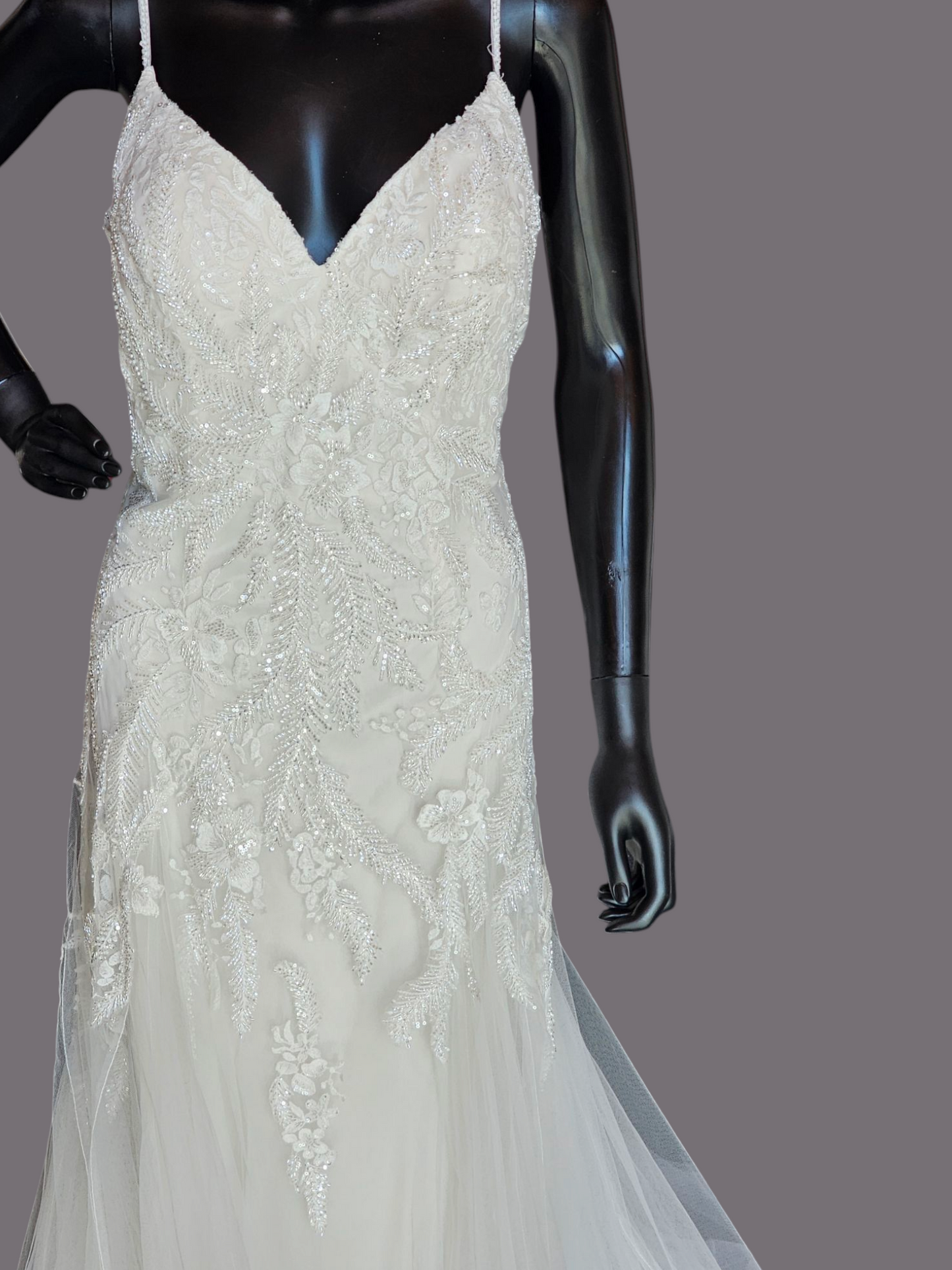 Ivory Beaded Fit/Flare Illusion Wedding Gown - Allure NWT