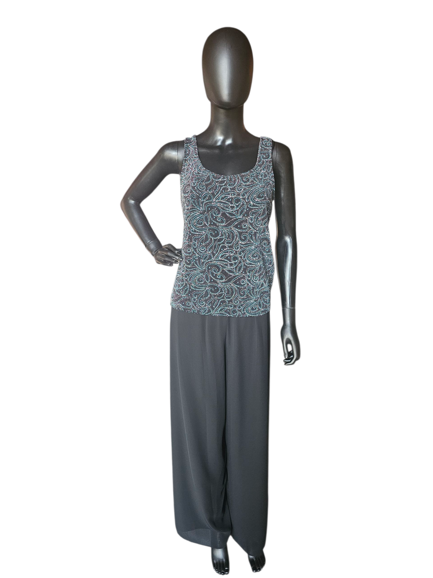 Black/White/Teal 3 Piece Formal Outfit - Alex Evenings