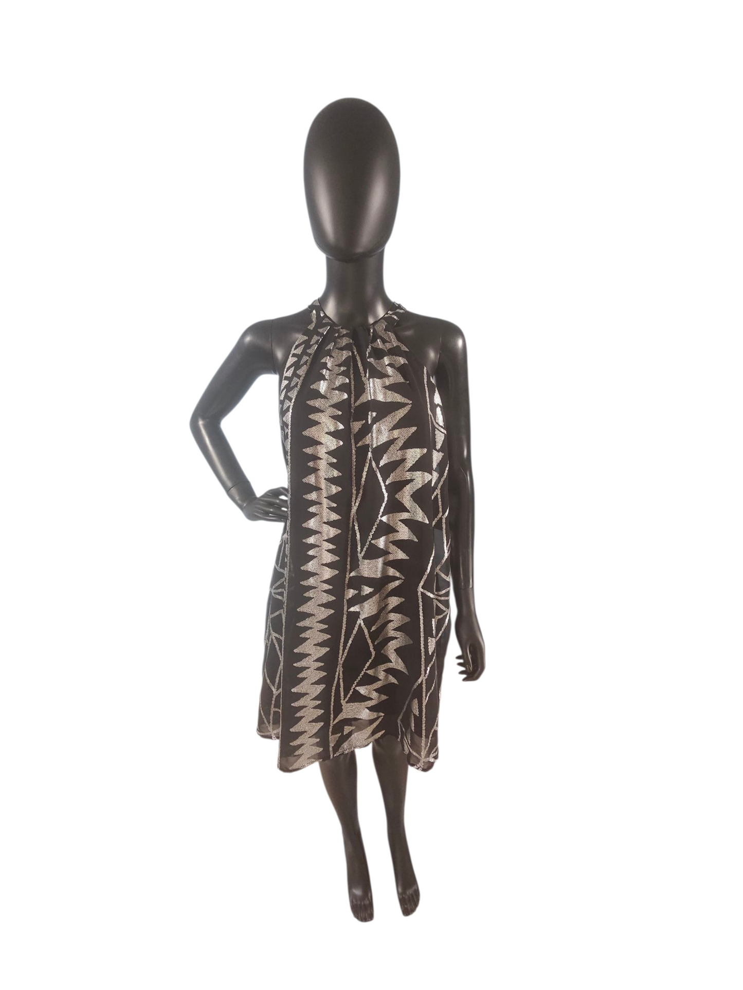 Black/Silver Abstract Halter Dress