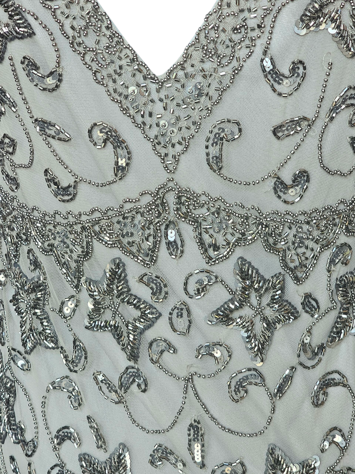 Sage Green/Metallic Beaded Drop Waist Party Dress - Pissaro Nights