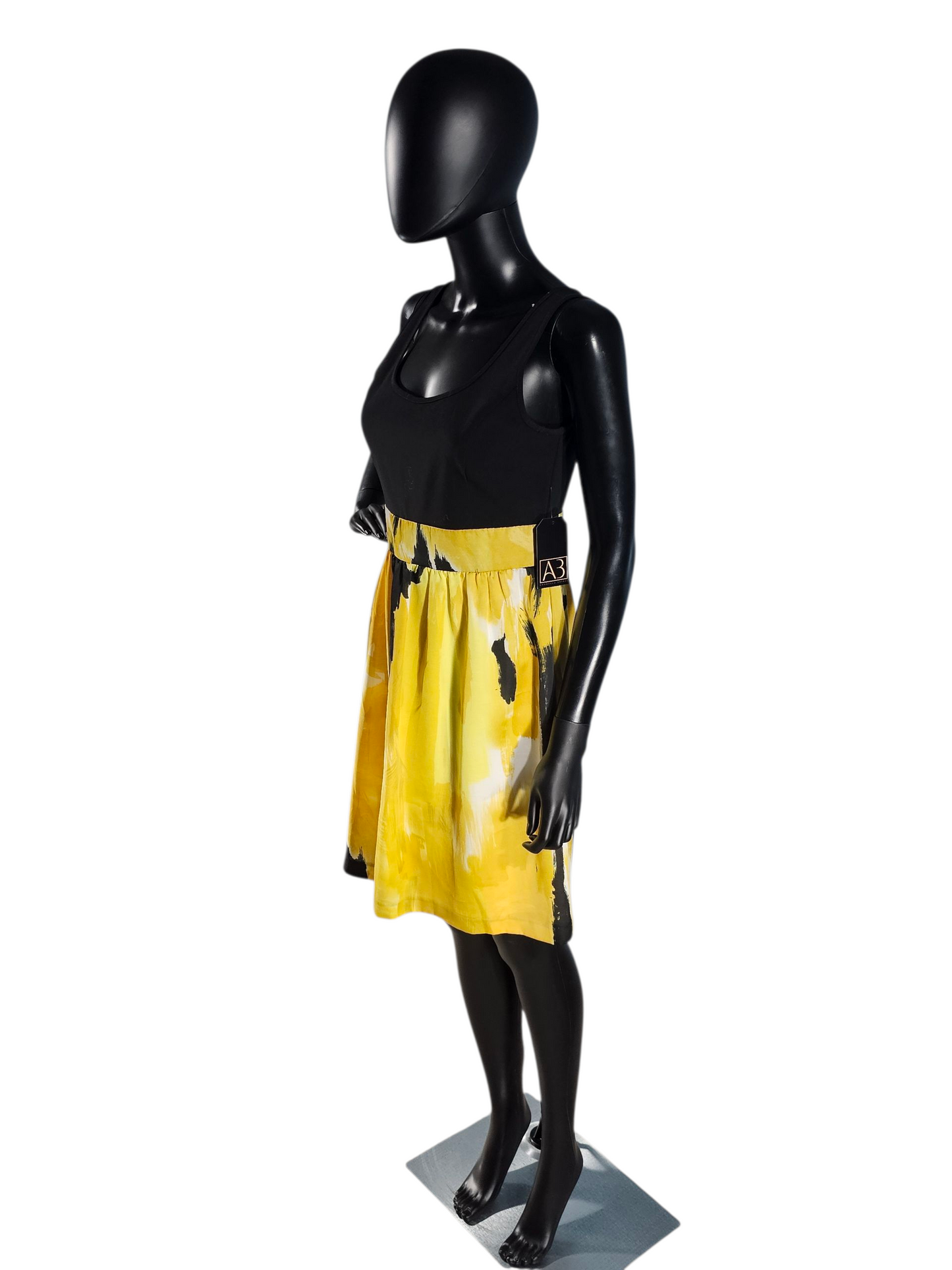 Black/Yellow Floral Print Chiffon Casual Dress - Ellen Tracy