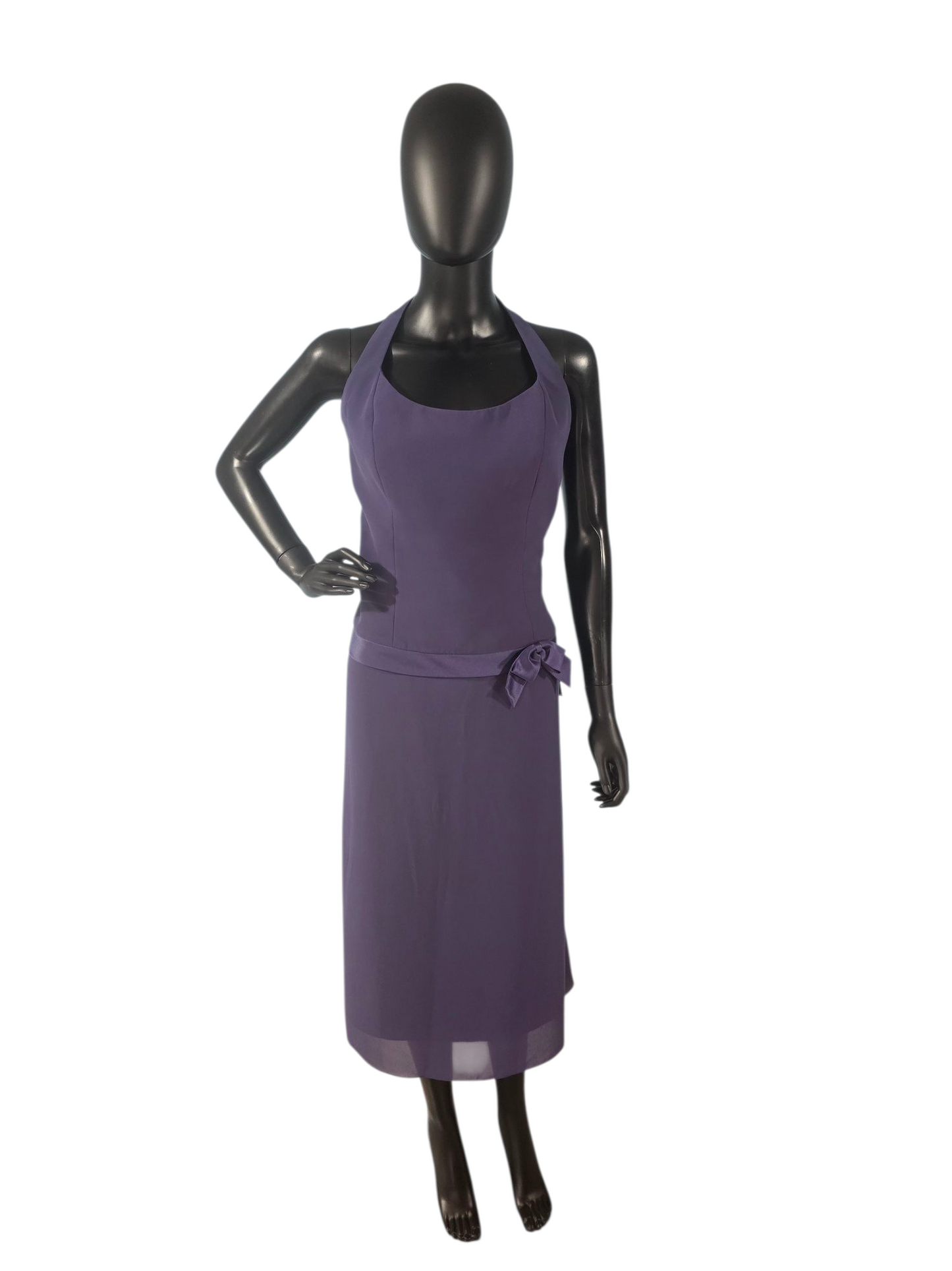 Purple Chiffon Drop Waist Halter Dress - After Six