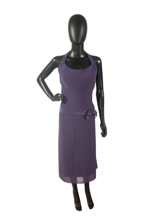 Purple Chiffon Drop Waist Halter Dress - After Six