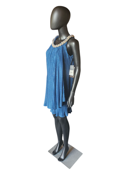 Sparkle Teal Chain Neck Cocktail - Donna Ricco - PETITE